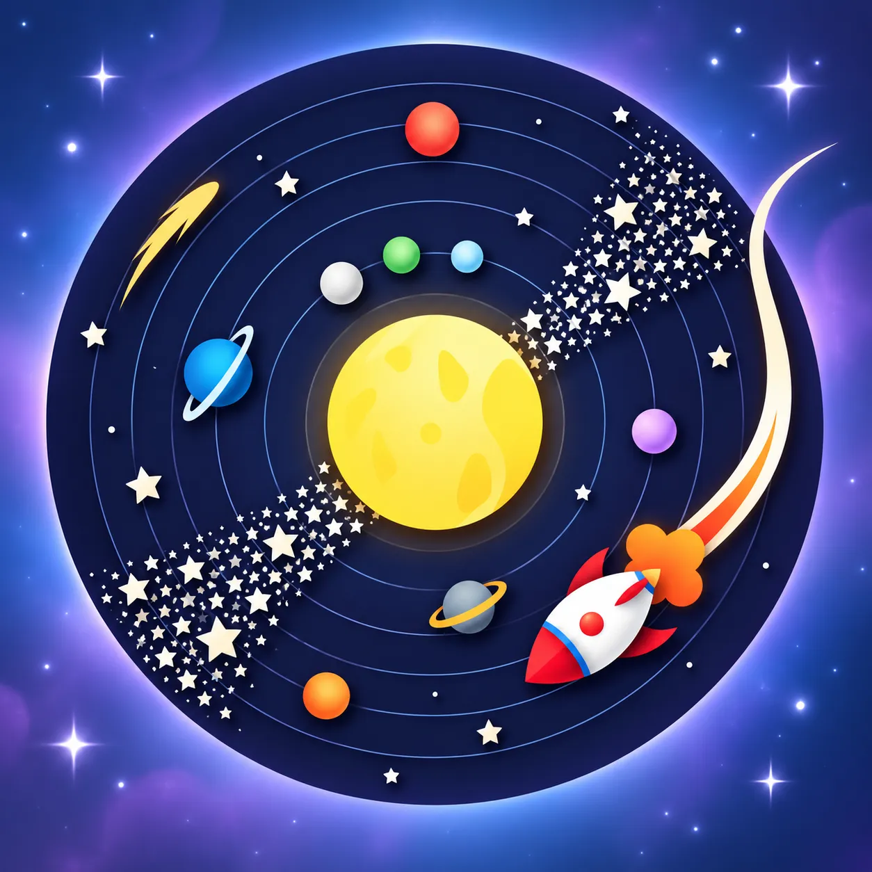 Ravecloud cosmic vinyl record with planets and a rocket